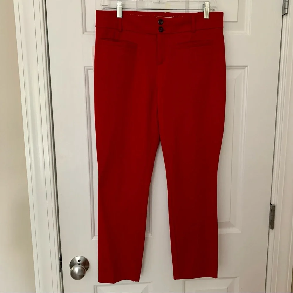 NWT Anthropologie Dark Red Essential Slim Trousers Cropped Pants Sz 6 - Picture 3 of 9